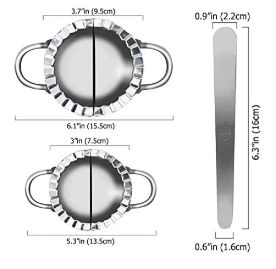 NIDY® 2Pcs Dumpling Maker Dough Press Mould 1Pc Filling Spoon 16cm Stainless Steel Wrapper Dough Cutter Kitchen Tools for Dumpling Dough Stamp Cutter Pastry Pie Making (Small 3 inch, Large 3.75 inch)