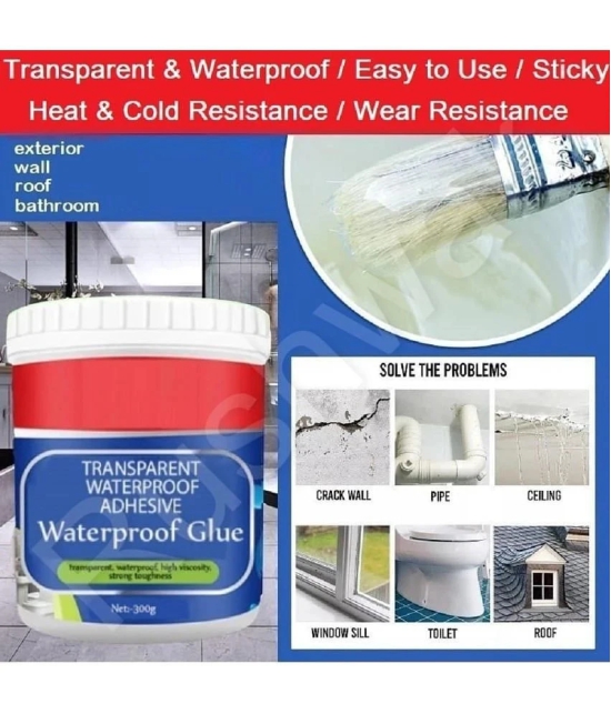 Gatih Crack Seal Glue 300gm with Brush Transparent Waterproof Glue for Roof Leakage Crack Seal Agent Roof Water Leakage Solution Water Proof Glue Transparent Glue Waterproofing for Pipe Wall