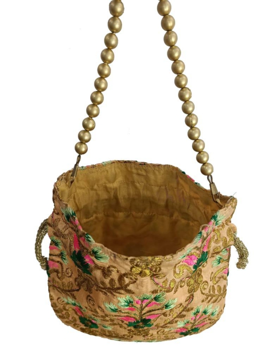 Handicraft Zari Worked Potli Handbag for Girls & Women Golden