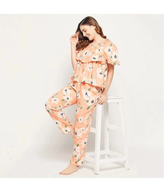 Clovia - Peach Rayon Womens Nightwear Nightsuit Sets ( Pack of 1 ) - None