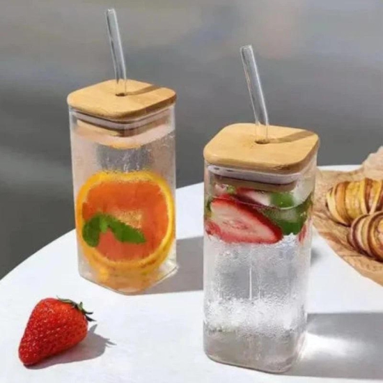 Clear Glass Sipper with Matching Glass Straw