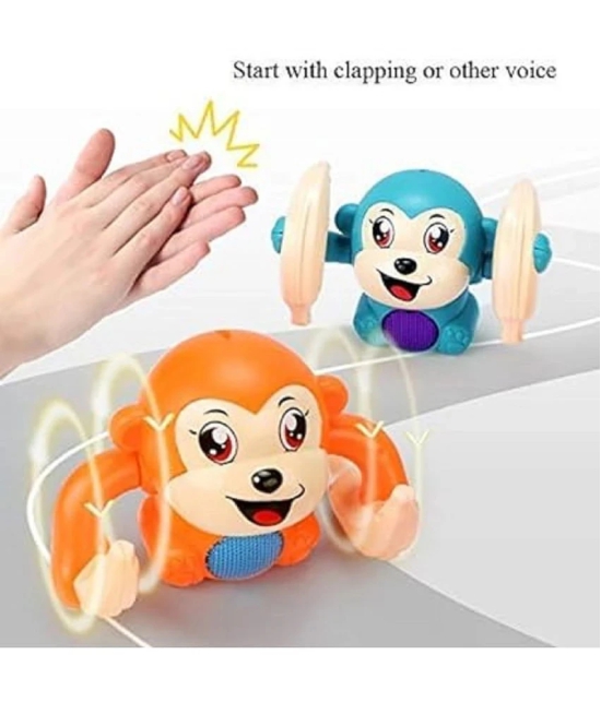 Sevriza™ Dancing and Spinning Rolling Doll Tumble Monkey Toy Voice Control Banana Monkey with Musical Toy for Kids (Multi Color)