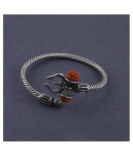 SILVER SHINE Adjustable  Trishul Damroo Rudraksha Bahubali Kada Bracelet Mahakal For Men Boys Girls - None