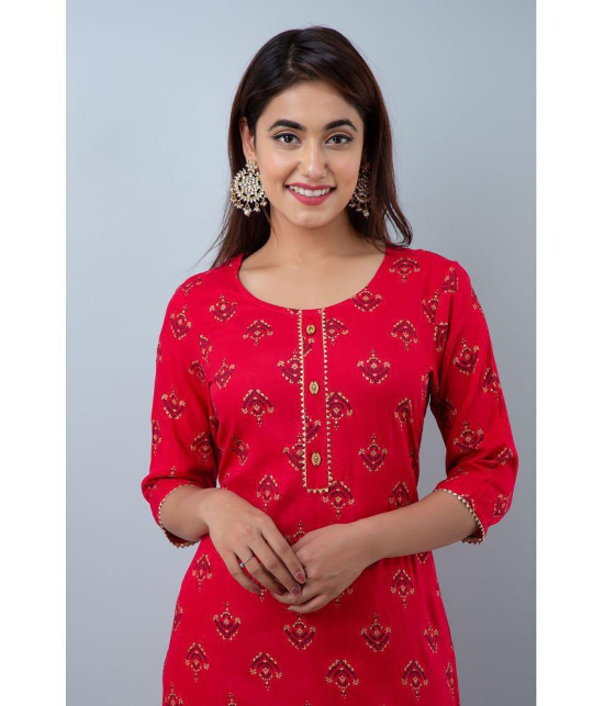 Doriya Red Rayon Kurti With Palazzo - Stitched Suit - None