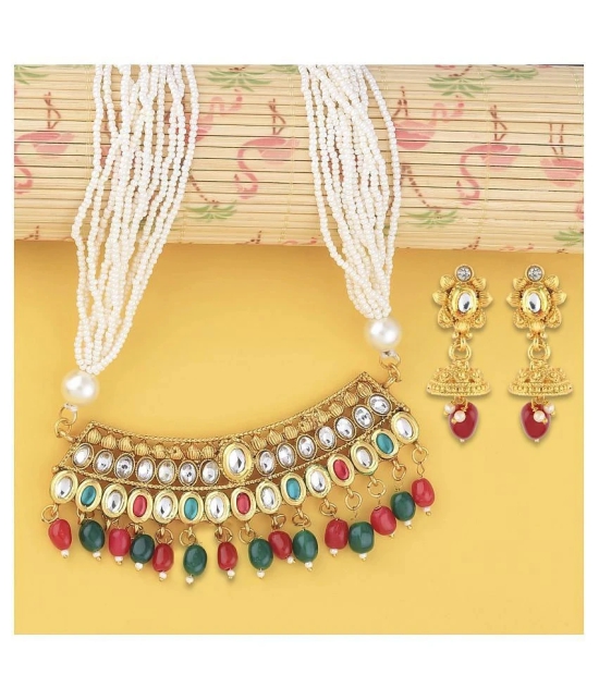 Silver Shine Alloy Golden Choker Traditional Gold Plated Necklaces Set - Golden