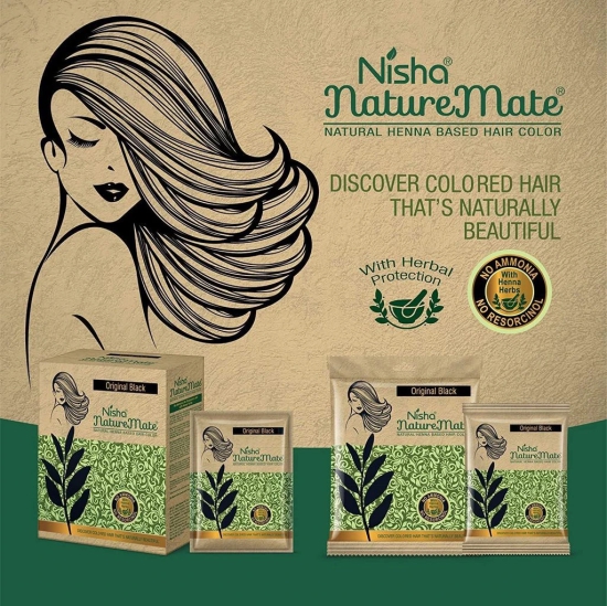 Nisha Nature Mate Henna Based Hair Colour Original Black 60gm Pack of 2, No Ammonia, No Resorcinol, 100% Grey Coverage