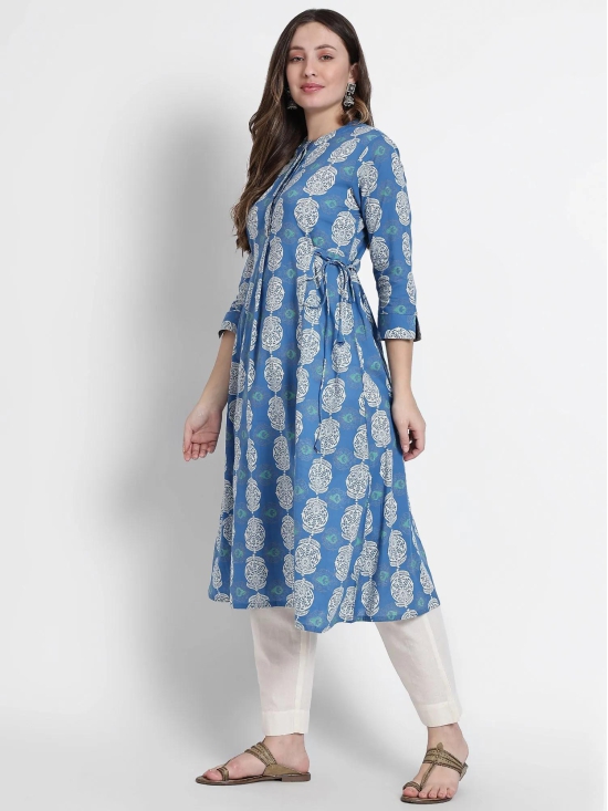 Blue Block Printed Cotton Kurta-3X Large