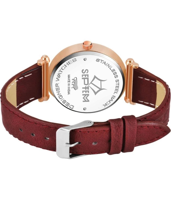 Septem Red Leather Analog Womens Watch