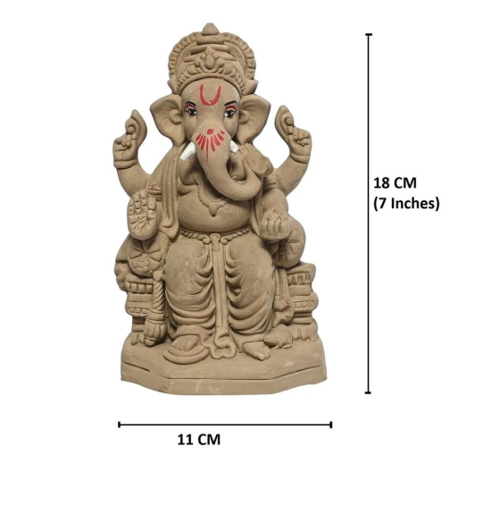 KSI ECO-Friendly Handcrafted Ganesh Clay Idol Mitti ka Ganesh Water Soluble Ganesha for Ganpati Visarjan Statue for Ganesh Chaturthi