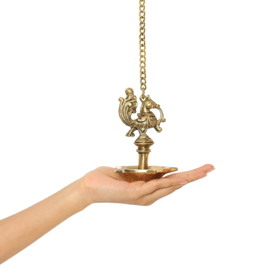 Peacock Hanging Brass Diya | 100% Pure Brass |  Antique Finish