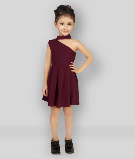 Addyvero - Maroon Cotton Blend Girls Fit And Flare Dress ( Pack of 1 ) - 3-4 Years