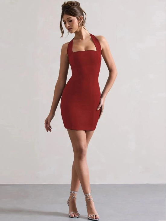 clafoutis Lycra Solid Mini Womens Bodycon Dress - Red ( Pack of 1 ) - None