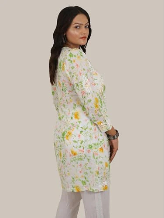 Pravia Lucknowi Chikankari mal mal Printed Short Top Gown, Above kne Lenght A-line one Piece Dress