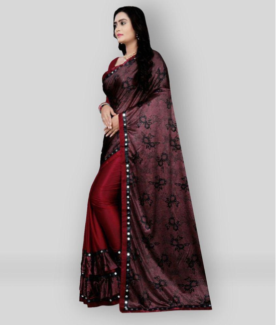 Gazal Fashions - Maroon Lycra Saree With Blouse Piece (Pack of 1)