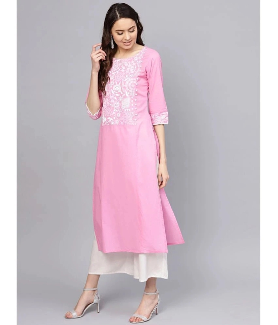 Varanga Cotton Printed Straight Womens Kurti - Pink ( Pack of 1 ) - None