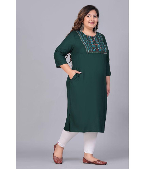 Preksha Rayon Embroidered Straight Women's Kurti - Green ( Pack of 1 ) - None