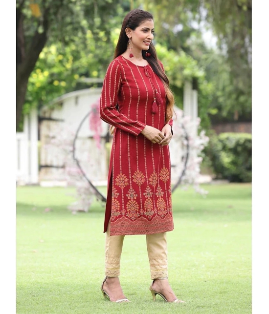 Juniper Acrylic Embroidered Straight Womens Kurti - Maroon ( Pack of 1 ) - None