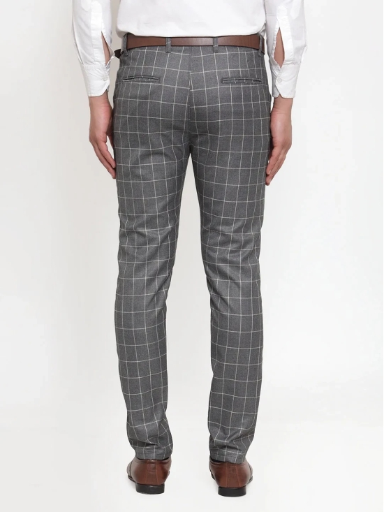 Indian Needle Men's Grey Checked Formal Trousers-30 / Grey