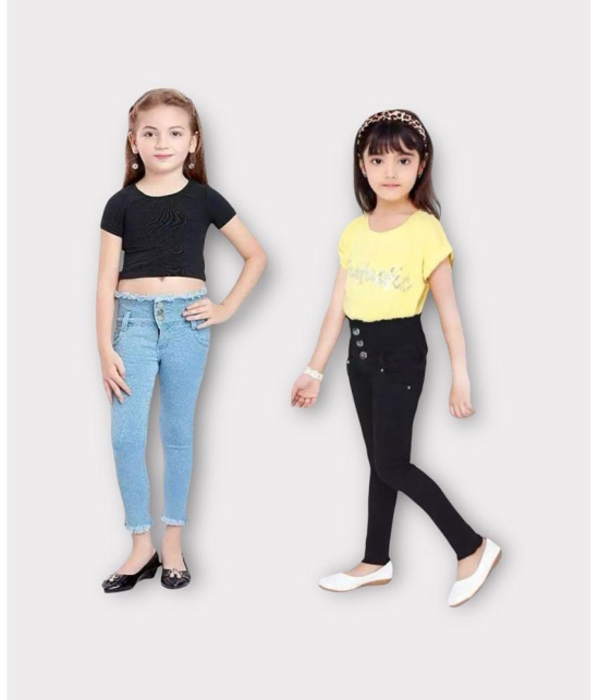 ICONIC ME- Girls Black & Sky Blue Slim Fit Jeans ( Pack of 2) - None