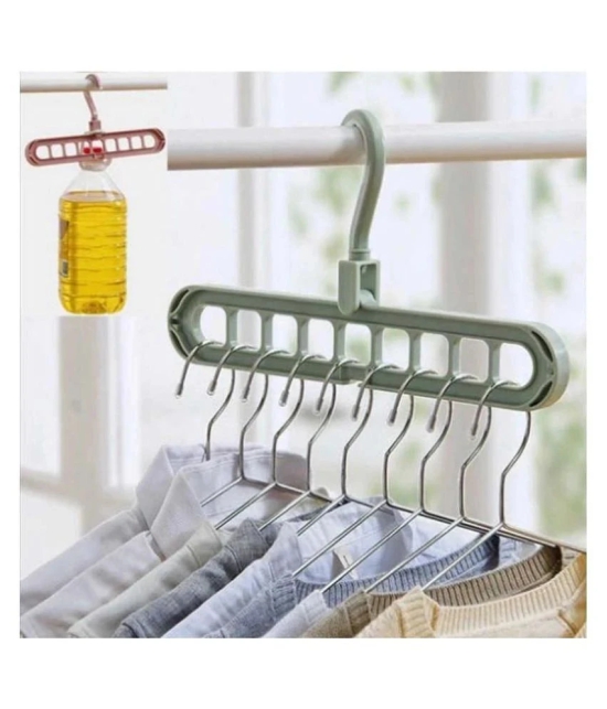 eBizMour™ 9 Holes design Wardrobe Space Saver Closet Organiser Smart Hanger, Anti-Skid Plastic 360 Degree Swivel Hook Set of 5