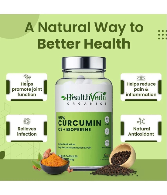 Health Veda Organics Curcumin C3 + Bioperine Supplements for Joint & Muscle Health, 60 Veg Capsules