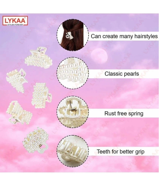 LYKAA Stylish Fancy White Pearl Hair Claw Fashionable Clip Clutcher Hair For Women & Girls 5Pcs - White