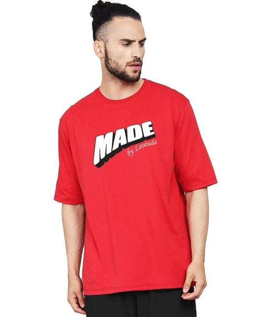 Leotude Cotton Blend Oversized Fit Printed Half Sleeves Mens T-Shirt - Red ( Pack of 3 ) - None