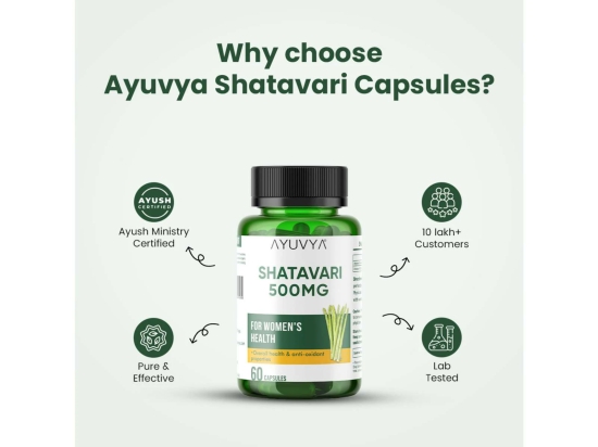 Ayuvya Shatavari Capsules || 500mg Dry Extract - Herb for Womens Health, Lactation Support, Stress Relief, and Anti-Aging, 60 Capsules