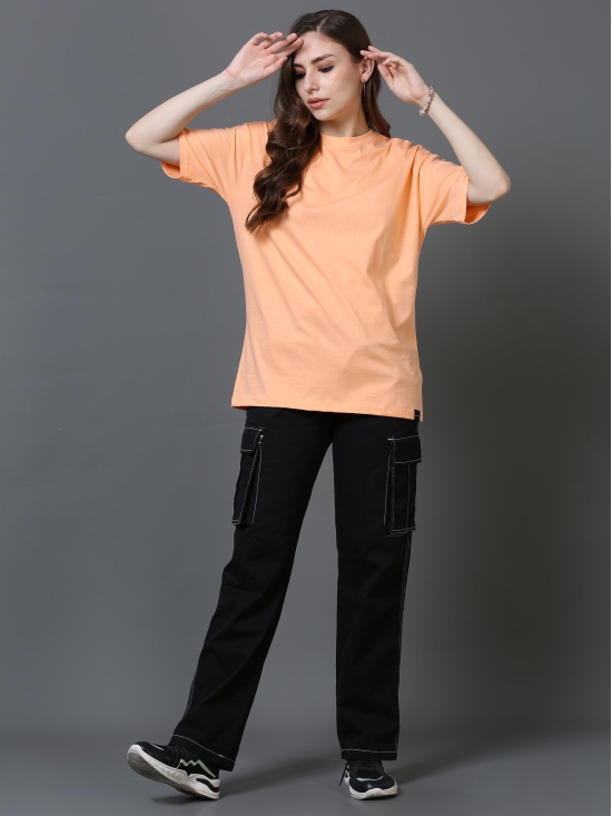 Women Solid Oversized T-Shirt, PEACH-XL / Peach