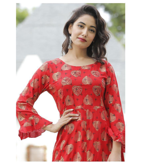 Doriya - Red Rayon Womens Flared Kurti - XXL