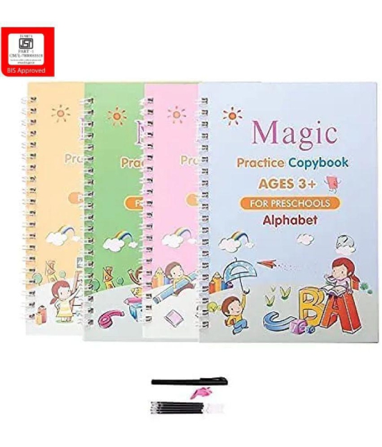 Sank Magic Practice Copybook, (4 BOOKS + 10 REFILL) Number Tracing Book for Preschoolers with Pen, Magic Calligraphy Copybook Set - Multi Colour