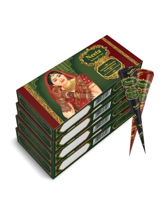 Neeta Mehendi Cones for Hand Desgning & Wedding, Bridal Mehandi Cone Reddish Brown Color 4 Pcs in 1 Box (Pack of 4)