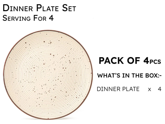 Handcrafted Reactive Glaze Ceramic Dinner Plates, 4 Pieces Serving for 4, Microwave and Dishwasher Safe, Bone-ash Free, Full Plate Set Crockery for Dining and Gifting, Begie