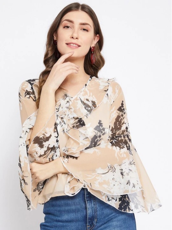 Women Off White & Pink Floral Print Georgette Top