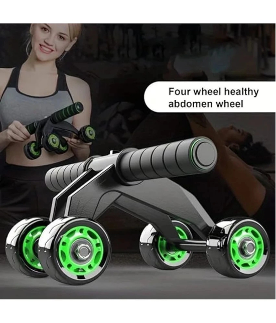 Anti Skid Double Wheel AB Roller Exerciser for Total Body Workout with Steel Handle and Knee Mat - Unisex Fitness Equipment for Men and Women (4 WHEEL )(GREEN) Pack of 1