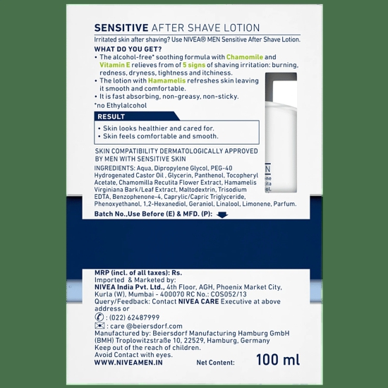 Nivea Sensitive After Shave Lotion, 100 Ml