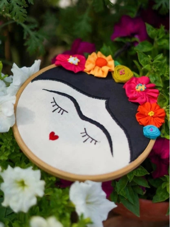 Frida Face Embroidered Wall Hanger