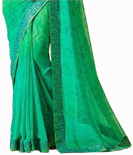 Gazal Fashions Georgette Printed Saree With Blouse Piece - Fluorescent Green ( Pack of 1 ) - Fluorescent Green