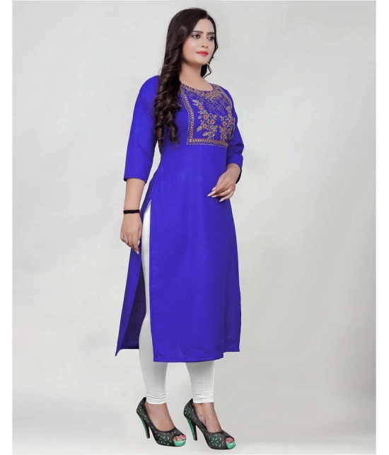 BROTHERS DEAL - Blue Cotton Blend Women's Straight Kurti ( Pack of 1 ) - None