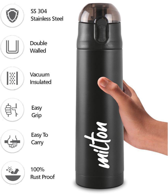 Milton New Crown 400 Thermosteel Hot or Cold Water Bottle, 350 ml, Black - Black