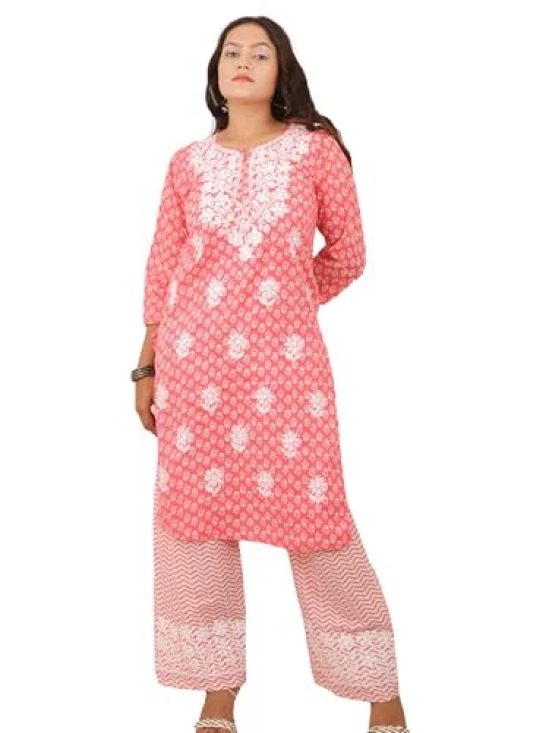 Pravia Lucknowi Chikankari Printed Long Kurti Palazzo Set for Women Girls