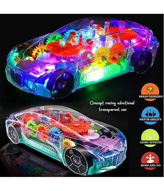 Racing Car Musical Toys 360 Degrees Rotating Transparent Concept Racing Car with Music & 3D Flashing Lights for Kids Toy for 2-5 Year Kids (Pack of 1)