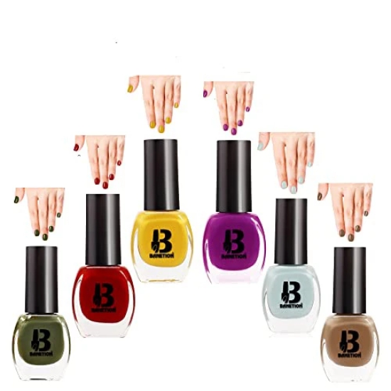 BANETION|JADE-06|Quick Drying | No Harmful Chemicals | No Chip Formula | Glossy Finish | Long Lasting | Smooth Application| High Shine Nail Polish For Women Pack of 6 (9ML)