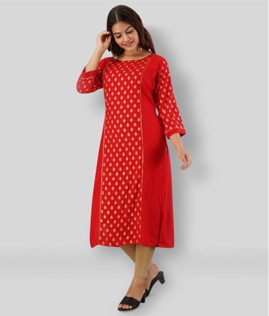 FABRR - Red Rayon Womens Straight Kurti ( Pack of 1 ) - None