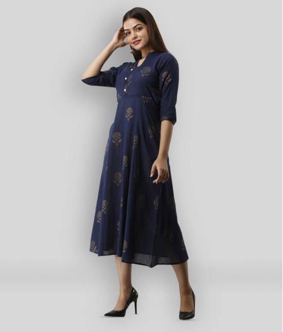 Radiksa - Blue Cotton Womens Flared Kurti ( Pack of 1 ) - None