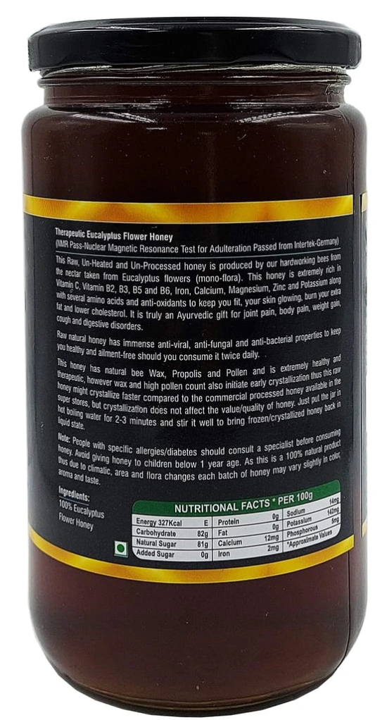 Farm Naturelle- Raw 100% Natural NMR Tested , Pass , Certified Un-Processed Virgin Eucalyptus Forest Honey Ayurved Recommended (1 Kg) Glass Bottle.