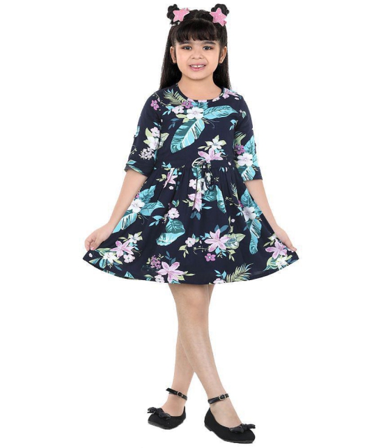 Naughty Ninos Girls Navy Blue Floral Printed Fit & Flared Dress - None