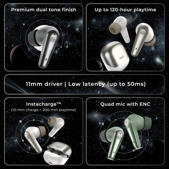 Noise Buds X Prime in-Ear Truly Wireless Earbuds with 120H of Playtime, Quad Mic with ENC, Instacharge (10 min = 200 min),Premium Dual Tone Finish, 11mm Driver, BT v5.3 Sheen Green