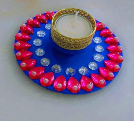 Elegant Blue and Pink Beaded Floating Candle Holder