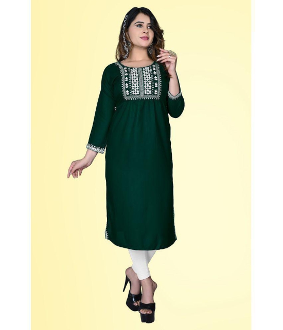 haya fashion - Green Rayon Women's Straight Kurti ( Pack of 1 ) - None